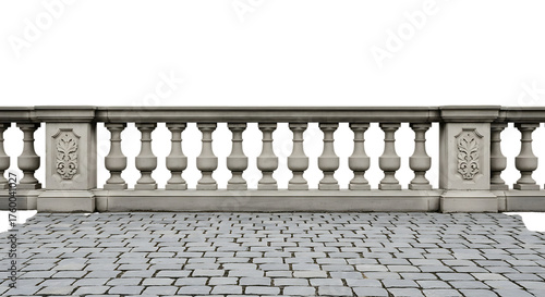 Stone balustrade with ornate carvings isolated on transparent background