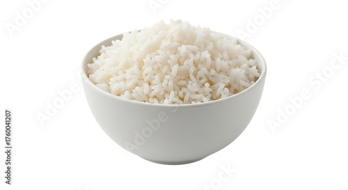 Bowl of white rice isolated on transparent background, a staple food worldwide