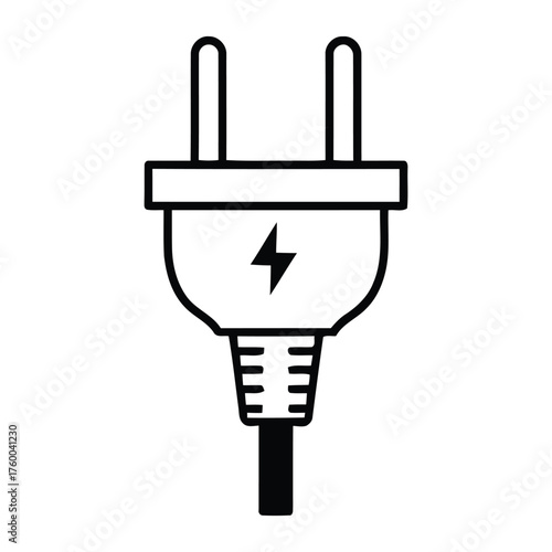 Detailed Electrical Power Plug with Energy Symbol and Cable Connection