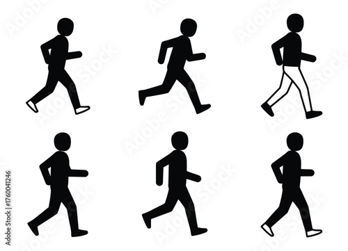 Bold Silhouette Stick Figure Icons Representing Dynamic Human Movement