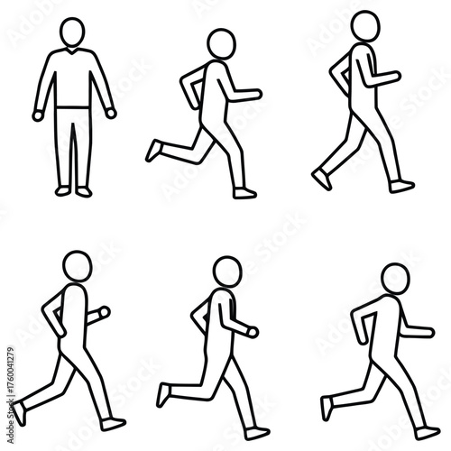 Clean Line Art Figures Illustrating Human Movement and Running Poses