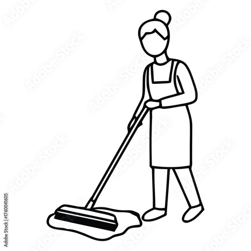 Dedicated maintenance worker actively performing floor cleaning with a professional mop