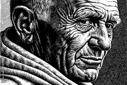 portrait of a old man face black and white sketch vector with bold shadows and smooth lines. Perfect for album covers, posters, and fashion branding
