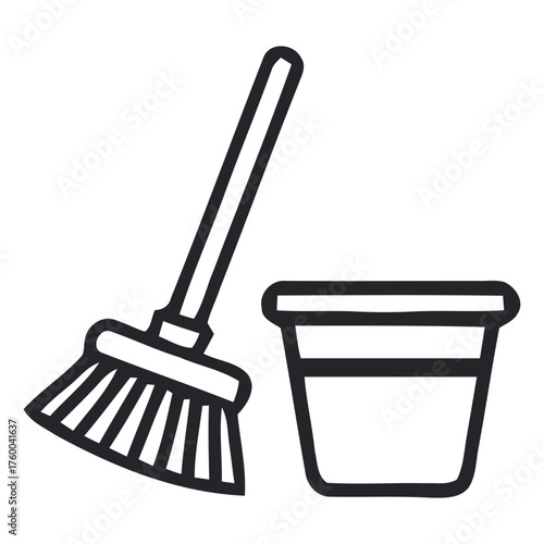 Essential Cleaning Supplies Featuring a Classic Broom and Utility Bucket