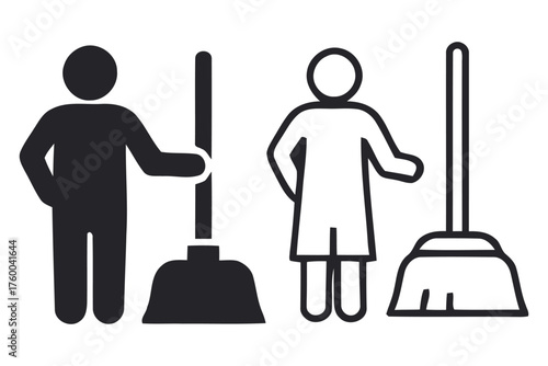 Diverse Cleaning Staff Individuals with Tools Representing Domestic Chores