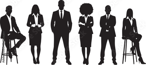 Business Team Silhouette Vector Illustration of Corporate Professionals Standing Together for Teamwork and Leadership Concept