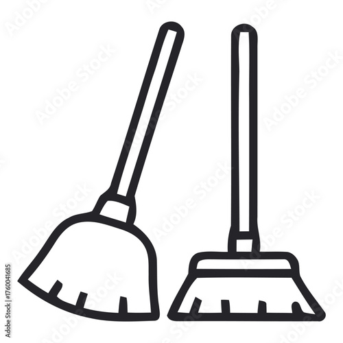 Variety of Sweeping Implements Featuring Different Style Brooms for Cleaning