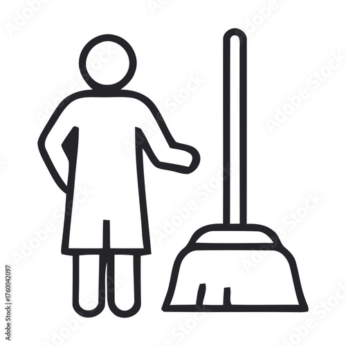 Female Housekeeping Staff Member Posing with Broom for Cleaning Service Icon