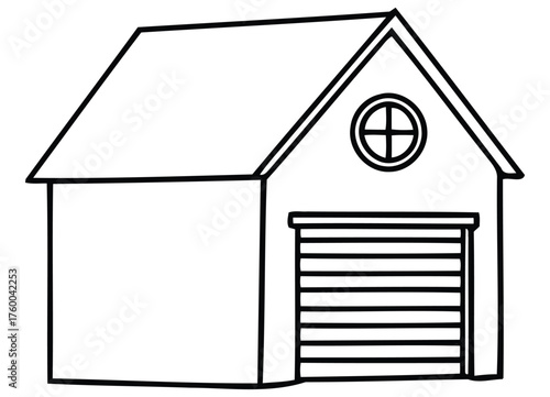 Basic Garage Building Outline with Rolling Door and Gable Roof Design