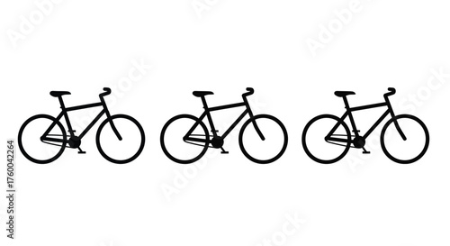 Simple black and white illustration depicting a row of bicycles