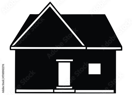 Clean Home Silhouette Graphic with Prominent Front Door and Square Window Feature