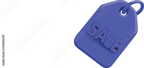 A 3D illustration of a purple sale tag with embossed “SALE” text, representing discounts, special offers, and retail marketing promotions.