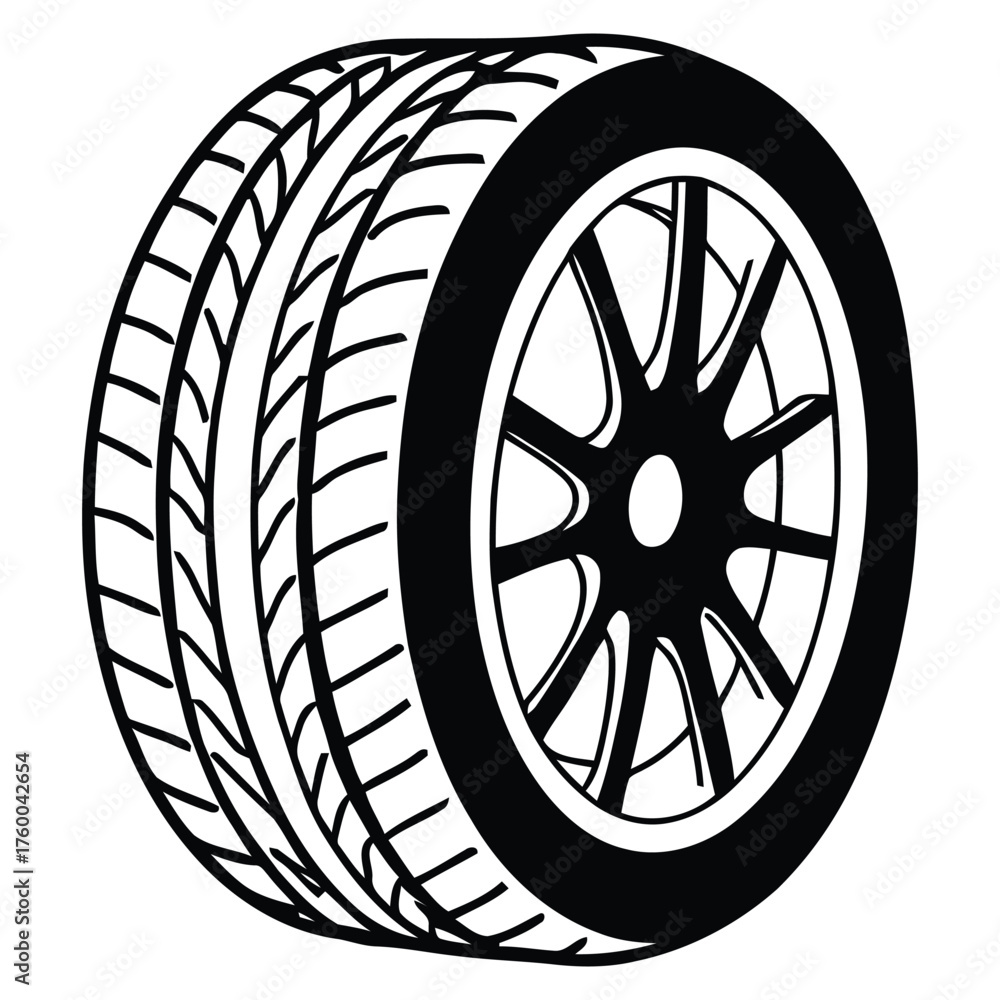 Fototapeta premium Automotive Wheel and Tire Profile Showing Detailed Tread Pattern Illustration
