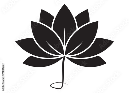 Elegant black lotus flower silhouette blooming floral design illustration