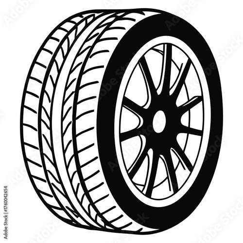 Automotive Wheel and Tire Profile Showing Detailed Tread Pattern Illustration