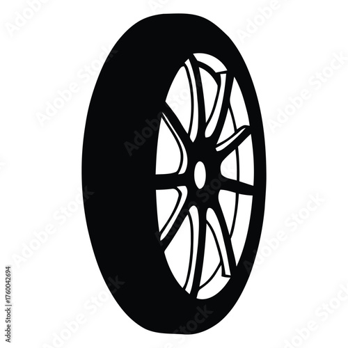 Sleek Side View Car Wheel and Tire Silhouette for Vehicle Concepts