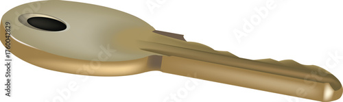 Golden Key 3D Render With Oval Hole For Security, Access, And Locksmith Concepts