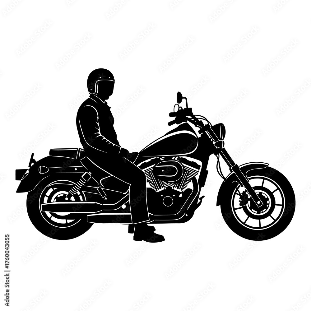 Fototapeta premium Male biker silhouette on motorcycle with helmet