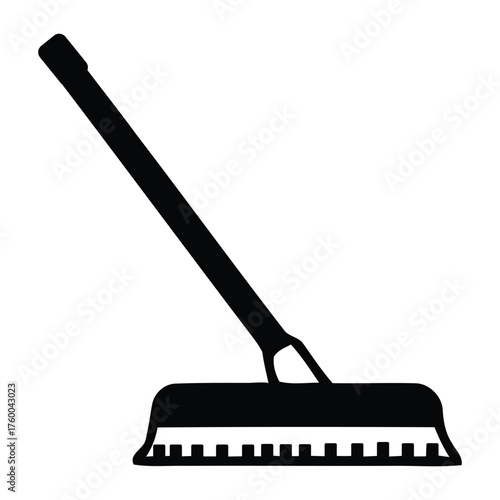 Solid Black Silhouette Icon of an Angled Floor Cleaning Brush Tool Accessory