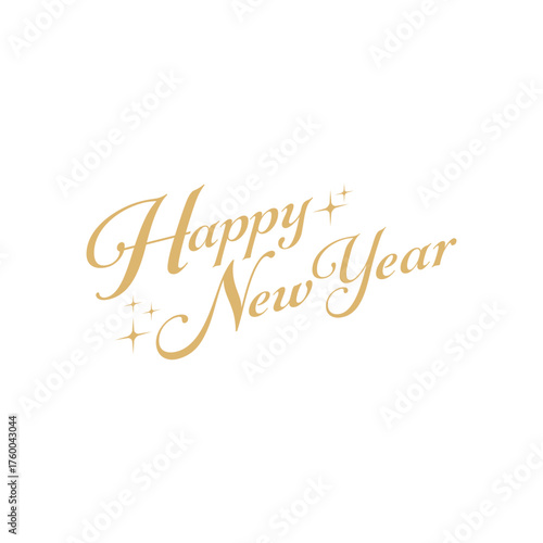 Happy New Year英語ロゴベクター素材｜金色・筆記体・キラキラデザイン