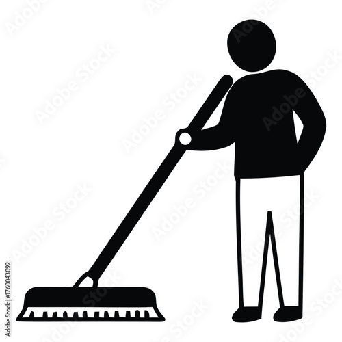 Professional Floor Sweeping Silhouette Icon for Cleaning Services and Maintenance