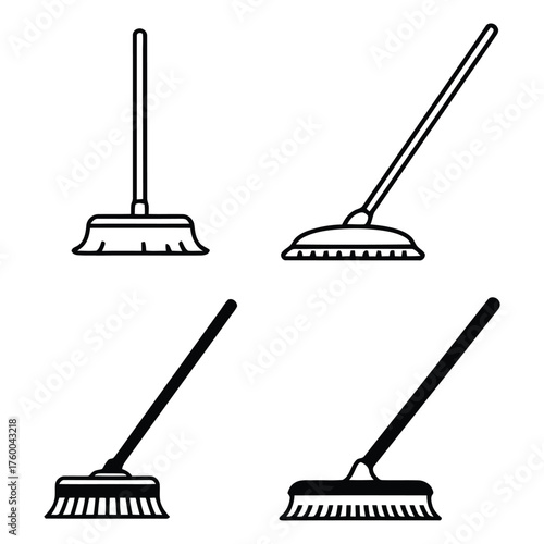 Collection of Household Cleaning Tools Line Art and Silhouette Icons