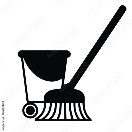 Essential House Cleaning Supplies Icon Mop Bucket Wheels Silhouette
