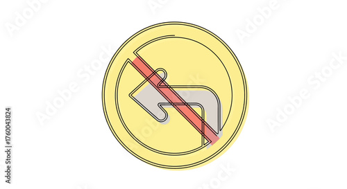 Prohibition of Left Turn Sign Isolated on a Black Background Indicates Direction Restriction