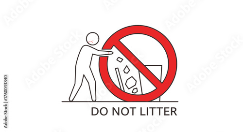 Prohibition of Littering with Graphic Illustration on a Black Background for Awareness