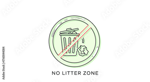 Prohibition Sign Illustrating a No Litter Zone Protecting the Environment, Ecological Awareness