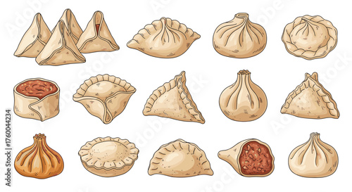 A delightful arrangement of various dumplings from around the world.