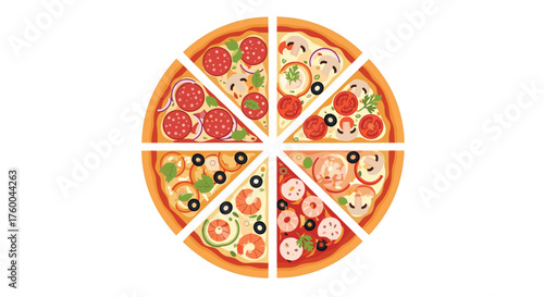 A variety of delicious pizza slices with different toppings for you to enjoy.