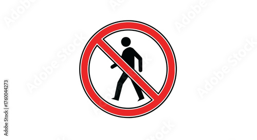 Prohibition Sign: No Pedestrians Allowed Symbol With Bold Contrast Against Black Background