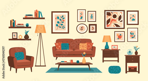 Cozy living room interior with furniture and decor.