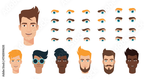A collection of diverse character heads and eye variations for animation.
