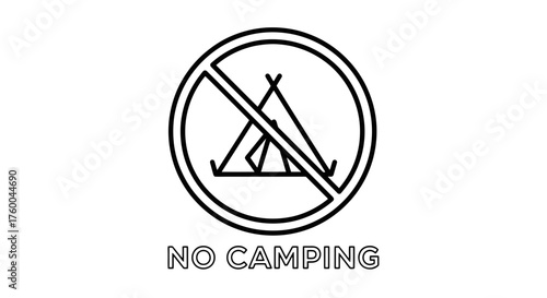 Prohibition Symbol Depicting Camping Activity With A Solid Black Background