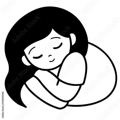 Cute sleepy girl curled up peacefully in a cozy pose silhouette