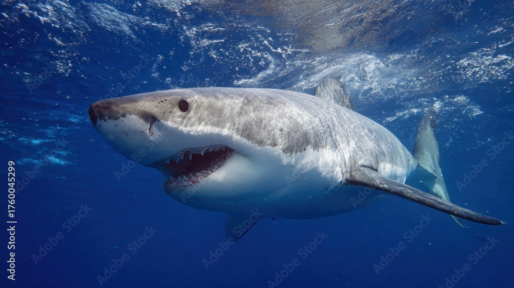 Naklejka premium Colorful clouds swirl overhead as the sun sets casting an enchanting glow on the horizon.