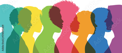 Diverse Group of Colorful Silhouette People Profiles | Multicultural Teamwork, Equality, and Inclusion Concept for Social Campaigns