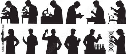 Scientist Silhouettes Working in a Lab - Research and Experimentation in Medicine, Biology, Chemistry