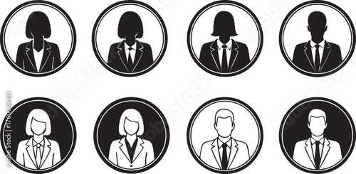 Business Professional Avatar Icons Set Corporate Profile Silhouette Vector of Male and Female Office Workers in Circle Frames