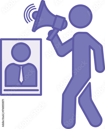 Colored Election Campaign Icon. Vector Illustration. Person with Megaphone and Poster with Candidate, Advertising Campaign. Campaigning for a Candidate for Office. Election Concept