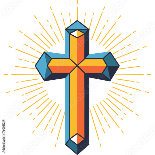 Colorful Christian Cross with Rays christianity religion religious symbol faith spiritual belief church