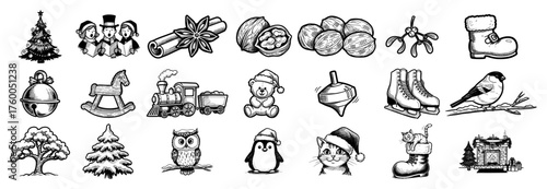 Large Christmas Icon Set Hand Drawn Vector