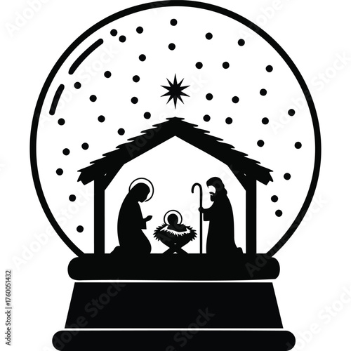 Nativity Scene in Snow Globe Silhouette christmas jesus mary joseph baby birth of christ holiday