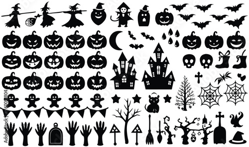 Scary Halloween Wall Decals: Grinning Pumpkins with Leaves for Spooky Decor - Perfect Vinyl Stickers for Kids' Rooms, Parties, and Haunted Home Themes