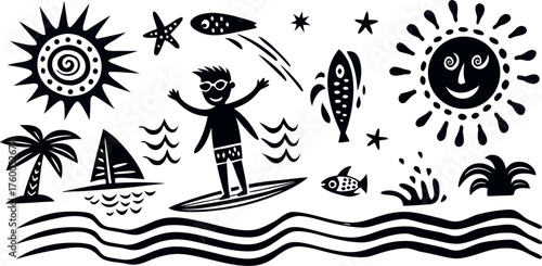 A carefree surfer enjoys a sun-soaked day riding the waves, embracing the ocean’s freedom under a radiant sky with warm, vibrant tones.