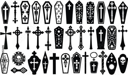 "Halloween 2025 Coffin and Cross Silhouettes: Spooky Graveyard Decor for Art and Crafts | Eerie Design Ideas"