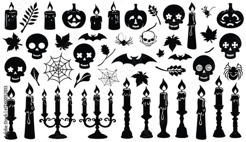 "Halloween 2025 Silhouette Collection: Spooky Candles, Skulls, and Bats for Decor | Creepy Art Design Ideas"