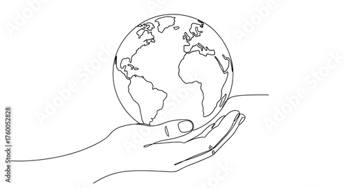 Continuous line drawing of earth globe in hand for world environment day vector illustration and design element